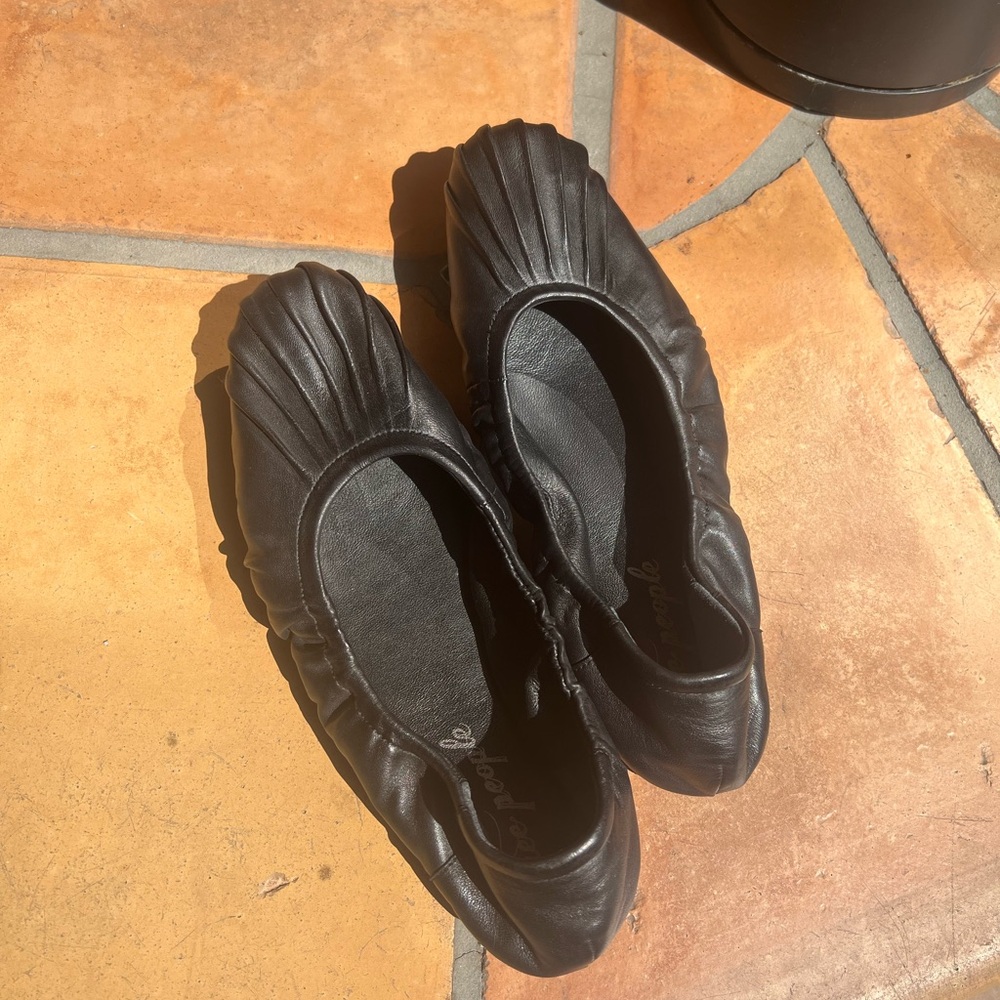 Free People Black Ballet Flats with Pleated Design